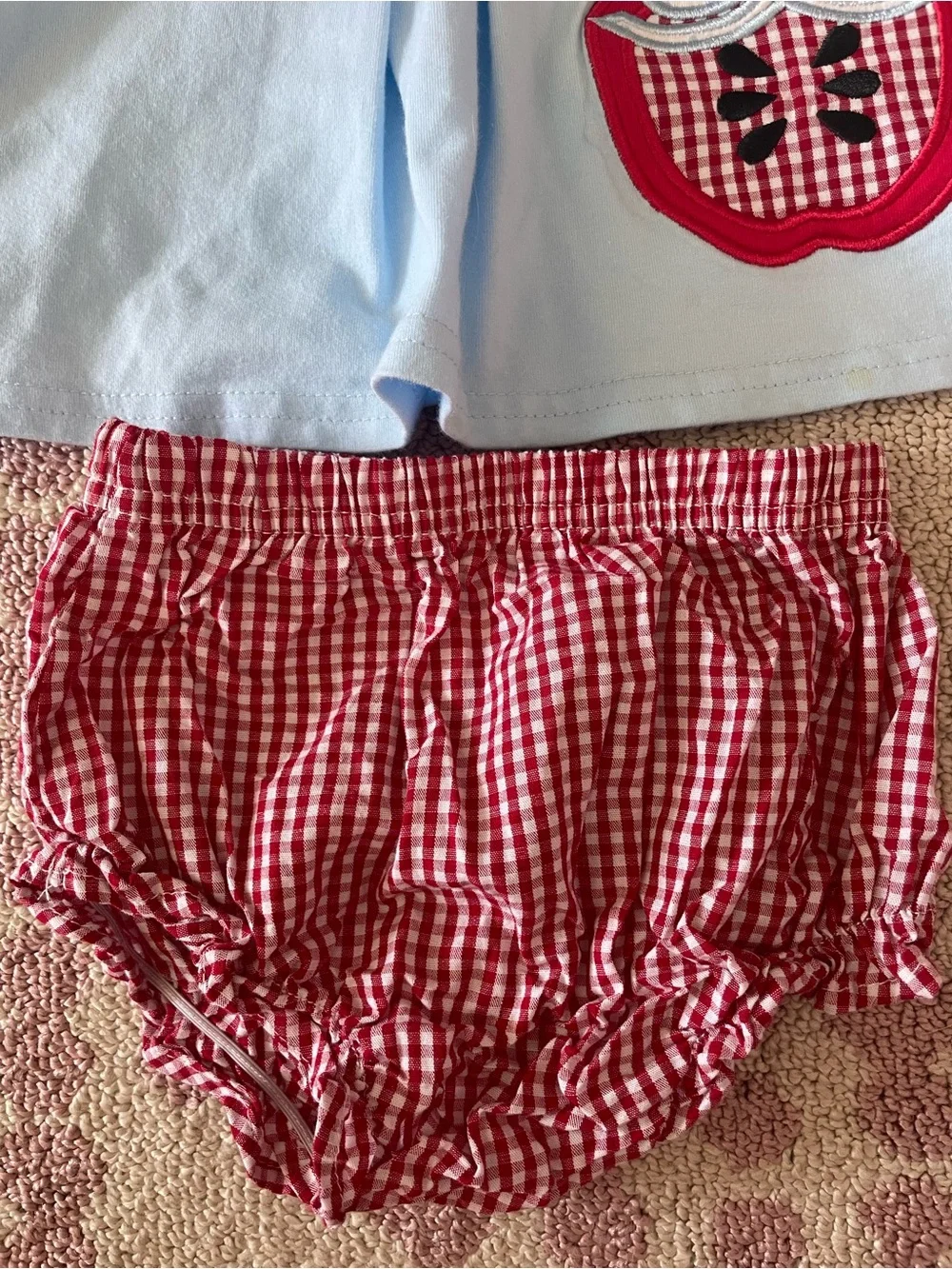 Blue Apple Appliqué Sleeveless bloomer set